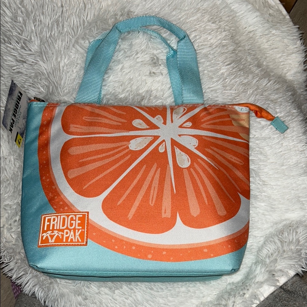 Orange and Blue Travel Bag with Fruit-Inspired Design